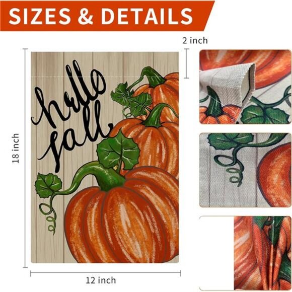 Fall Garden Flag 12x18 Inch Double Sided, Happy Fall Pumpkin Yard Flag Small - Picture 3 of 8